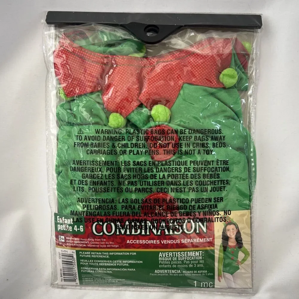 Child Holiday Christmas Bodysuit Costume Green Red Small 4-6 1 Pc‎ NEW